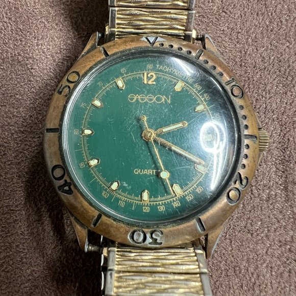 Vintage Sasson Quartz Watch‎ Women Bronze Tone Green Dial - Picture 2 of 6